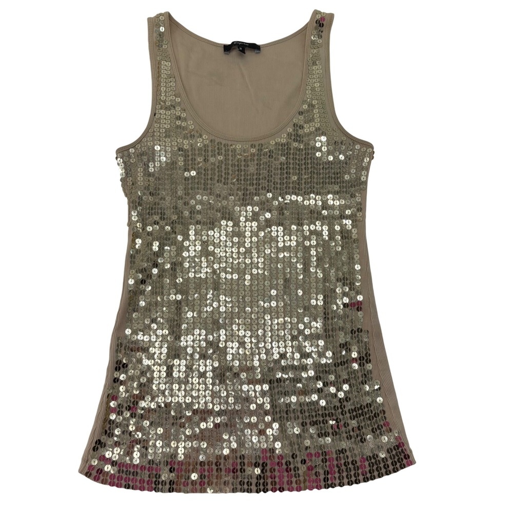 Express Womens Tan Pima Cotton Sequin Scoop Neck Ribbed Tank Top Gold Medium